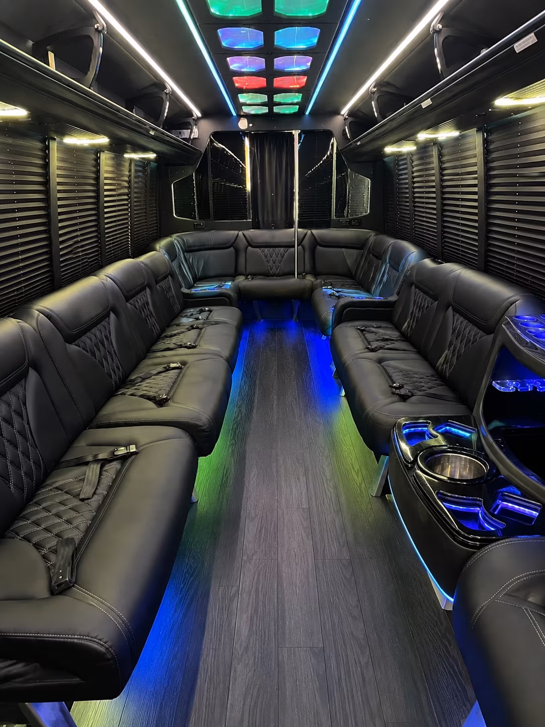 allen 20 passenger party bus interior