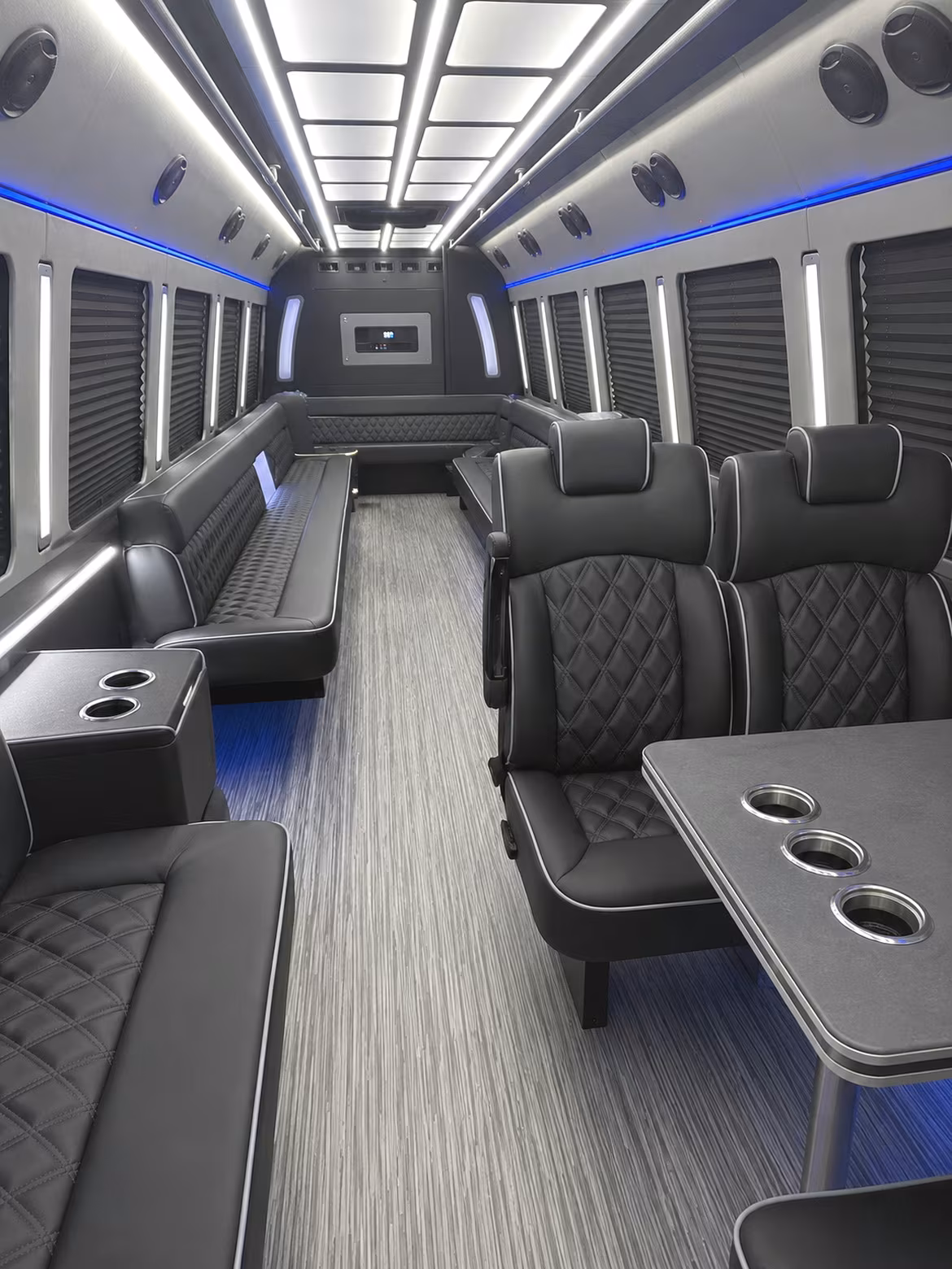 allen 25 passenger party bus inside