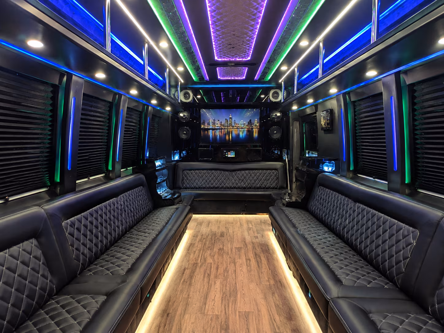 allen 25 passenger party bus interior