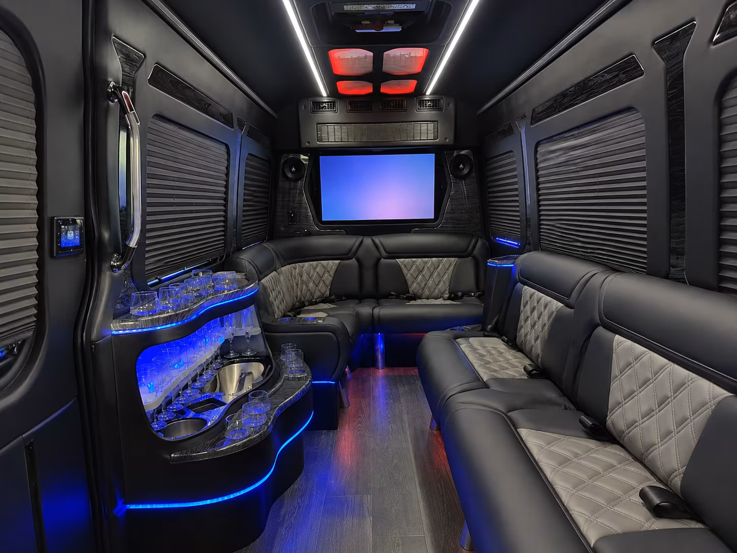 allen 30 passenger party bus inside