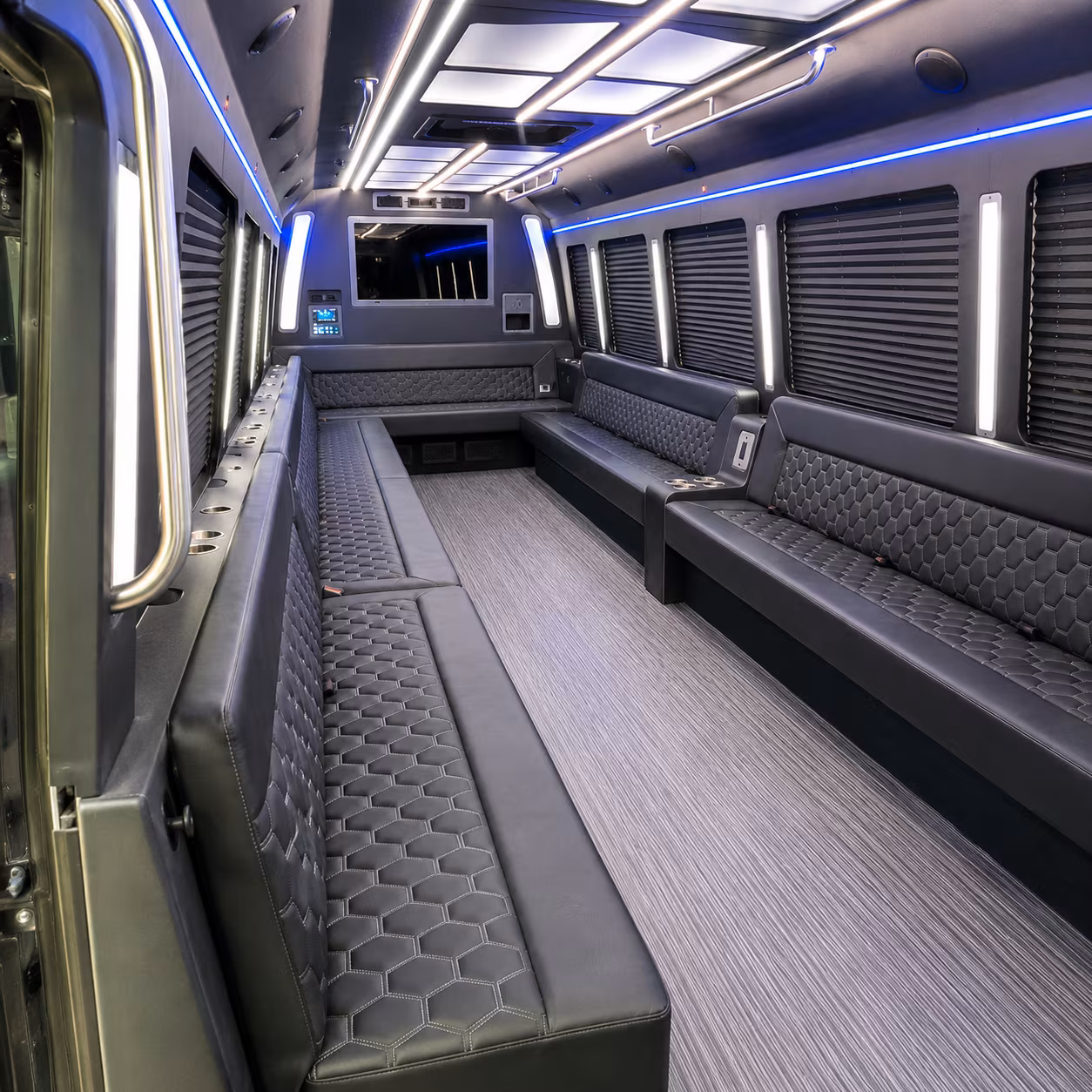 allen 40 passenger party bus interior